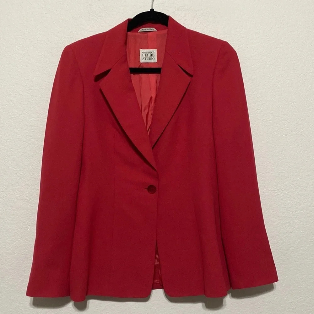 Gianfranco Ferre Studio Deep Coral One Button Blazer Jacket Size 2